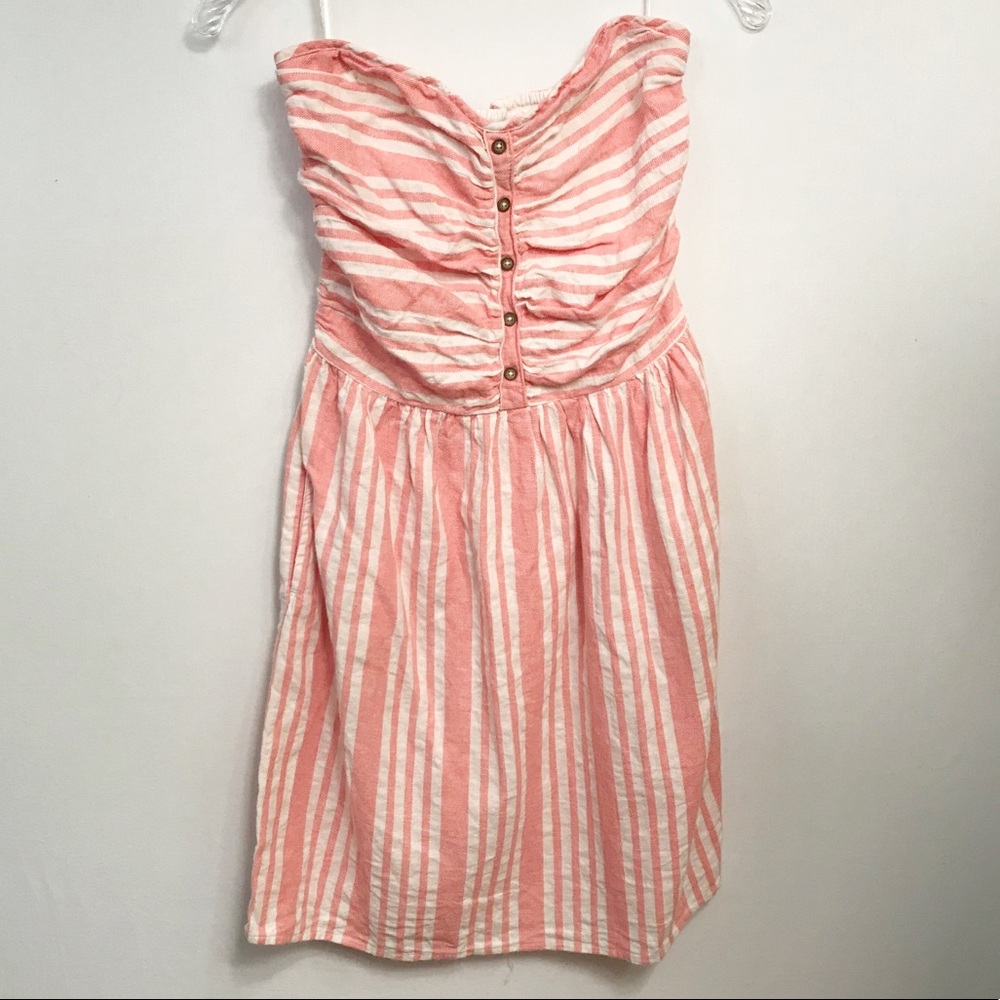 Gap Factory Strapless Striped Mini Dress Womens Sz 4 Pink and White Linen Blend